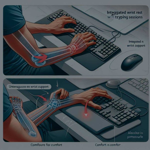 Quels sont les bénéfices d'un repose-poignet intégré sur un clavier pour les longues sessions de saisie ?